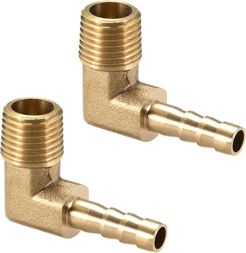 2Pcs Brass Hose Barbed Elbow Fitting 90 Degree Elbow 1/4 Hose Barb to 1/4 NPT Male Pipe Water/Fuel/Air Barbed Hose Fittings