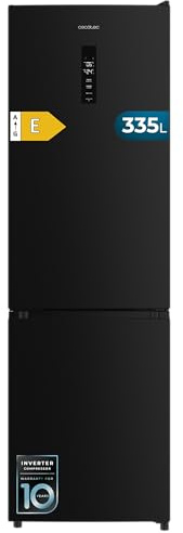 Cecotec Frigorífico Combi 335L No Frost Bolero CoolMarket Combi 335 Black E. Altura 195,3cm y 59,5cm Ancho, Compresor Inverter Plus, Bajo Consumo, Estantes de Cristal, Cajón Control de Humedad, Negro