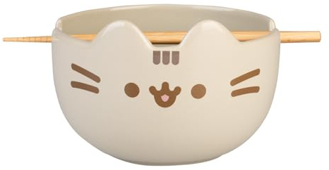Grupo Erik Ramen Bowl Set with Chopsticks - Pusheen Gifts for Cat Lovers | 31.7 oz - 900 ml, 6.3 x 3.5 inches - 16 x 19 cm Noodle Bowl with Chopsticks
