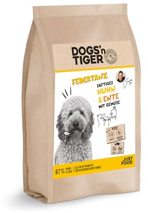 Dogs'n Tiger Federtanz Trockenfutter Hund Adult, Huhn & Ente, 2kg | Hundefutter, Alleinfutter, hoher Fleischanteil, getreidefrei, ohne Zucker, ohne Konservierungsstoffe, proteinreich, Omega-Öle
