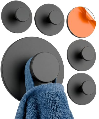 Minismus Set 6 Ganci Adesivi, Appendino da Muro in Acciaio Inox, Ganci Bagno senza Fori 5 kg, Appendiabiti da Parete con Pomello Rotondo