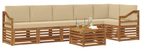 vidaXL Sofagarnituren 7 pcs Natur und Beige Massivholz Akazie, Moderne Garten-Sofagarnituren, robuste Loungemöbel, Akazienmodule für entspanntes Chillen im Freien