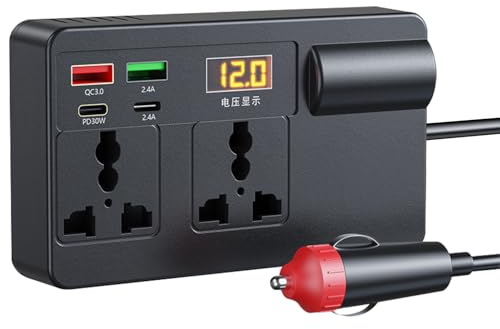 ideallife Wechselrichter Auto 200W, 12V/24V auf 220V Spannungswandler für Zigarettenanzünder, KFZ Inverter mit 2 AC-Universalsteckdosen, USB, Type-C PD30W, QC3.0, LED-Anzeige, für Auto LKW Camping