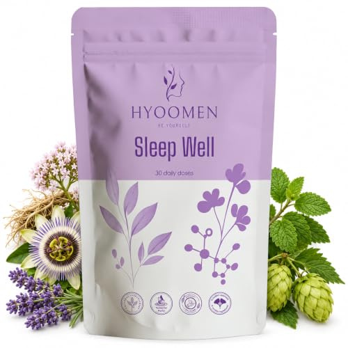 HYOOMEN Sleep Well – Botanical Night Time Capsules with Valerian Root, Lemon Balm, Passionflower, Hops & Lavender – Vegan Herbal Complex – 30 Capsules, 1 Month Supply