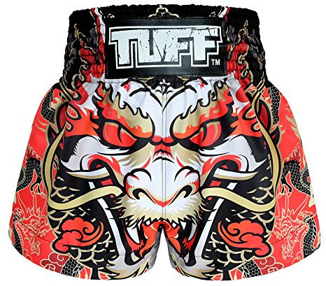 Tuff Sport Boxen Muay Thai Shorts Dragon Skull Kick Martial Arts Training Gym Kleidung Trunks, Roter Drache, Groß