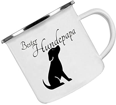 Crealuxe Emaille Tasse Bester Hundepapa - Kaffeetasse mit Motiv, Campingtasse, bedruckte Emailletasse mit Wunschtext