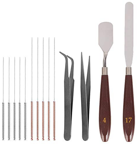 14 Sets 3D Printer Nozzle Cleaning & Removal Tools Kit, SourceTon 2 PCS Palette Knife, 10 PCS Needles (5x 0.4mm, 5x 0.3mm) and 2 PCS Tweezers Tools Kit