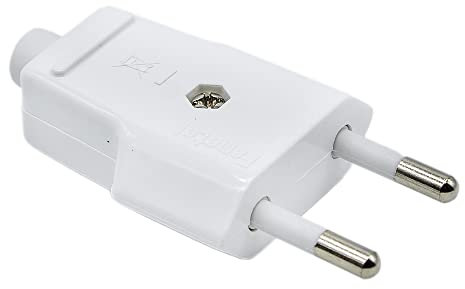 CABLEPELADO Clavija Enchufe Bipolar | Clavija Bipolar Recto | Sin TT | Contactos fabricados en latón niquelado | 10A | 250V | IP20 | Blanco | Macho