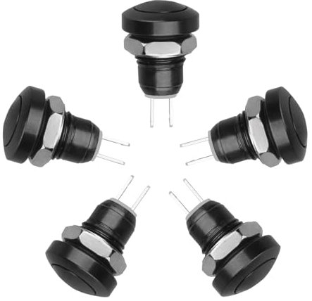 Larcele 8mm Mini Metal Drücken Taster Druckknöpfe Wasserdicht Momentan Push Button,5 Stücke JSANKG-16(Schwarz) MEHRWEG