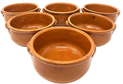 NAMAI Set 6 Tegami Terracotta, Tegamini in Terracotta da Forno con Due Manici, Ciotole in Terracotta Misura 14 CM di Diametro e 6,5 CM di Altezza, Artigianale, Marroncino