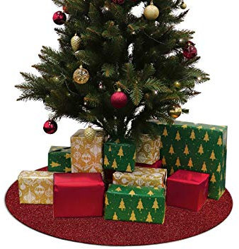 Primaflor - Ideen in Textil Weihnachtsbaum-Unterlage Glimmer Rund - Rot, 100 cm Durchmesser, Tannenbaum-Bodenschutzmatte, Glitzer Event-Teppich