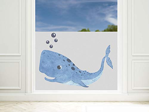 GRAZDesign Fensterfolie Blickdicht Fenster [90x57cm] Bad & Dusche | Wal maritim | Sichtschutzfolie Glastür, Badfenster, Flur, Farbe grau mit Motiv Milchglasfolie BxH