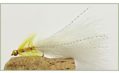 Dancer Trout Flies, 6 Pack Barbless Hooks Yellow Dancers size 10, Fly Fishing