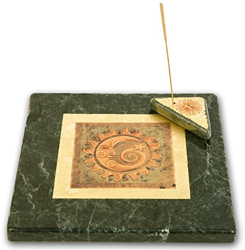 Mani Art porte Encens Parfumeur 15 x 15 x 1 – Lune/Soleil élégant en marbre précieux vert Guatemala avec feuille d'or œuvre d'art production Made in Italy