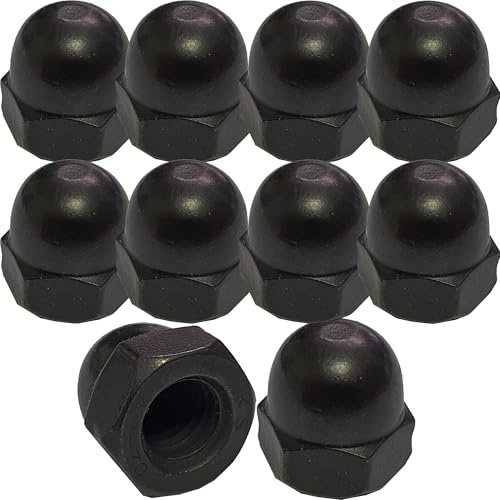 M5 Black Dome Nuts, Pack of 10 – A2 304 Stainless Steel DIN 1587 Blackened Hex Acorn Cap Nut for Automotive, Furniture, Decorative, Garden & DIY Fastening