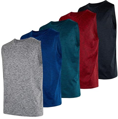 Real Essentials 5er Pack: Dry-Fit Active Athletic Performance Tanktop für Jungen, Set 1, L