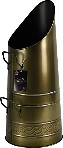 Heavy Duty Tall Metal Fireplace Round Coal Scuttle Bucket Hod 21 (Brass)