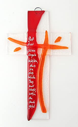 Glaskreuz rot mit Text Gott hat… ca. 20x12cm