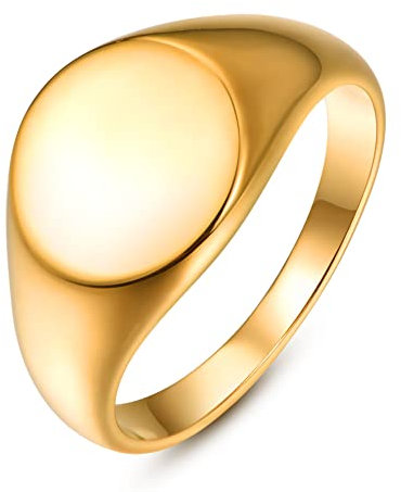 TUNGSTORY Edelstahl Herren Ring Goldener ovaler Edelstahlringe Männer Ring Siegelring Ringe für Herren Band Ring Size 60(19.1)