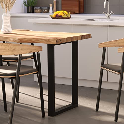 LAMO Manufaktur Esstisch Küchentisch Schreibtisch Couchtisch aus Massivholz, mit Baumkante 100x80x76 cm (AxBxH), Loft, Natur/Schwarz, LUB-01-A-002-9005L