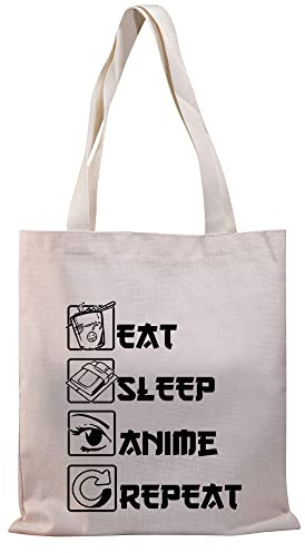 PLITI Anime Canvas Tote Bag Anime Lover Geschenk Anime Fans Tasche Eat Sleep Anime Repeat Kawaii Anime Wiederverwendbare Handtasche, Sleep Anime Tg, Medium