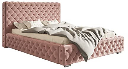 GRAINGOLD Polsterbett Agis mit verstärktem Rahmen und großem Bettkasten, Chromfüße - reich verziert - eleganter Chesterfield-Stil 200x200 cm