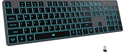 Wireless Backlit Keyboard, Rechargeable USB Silent Keyboard, 2.4G Cordless Full Size, Compatible with Apple iMac, MacBook and PC, Computer Laptop, Space Gray…