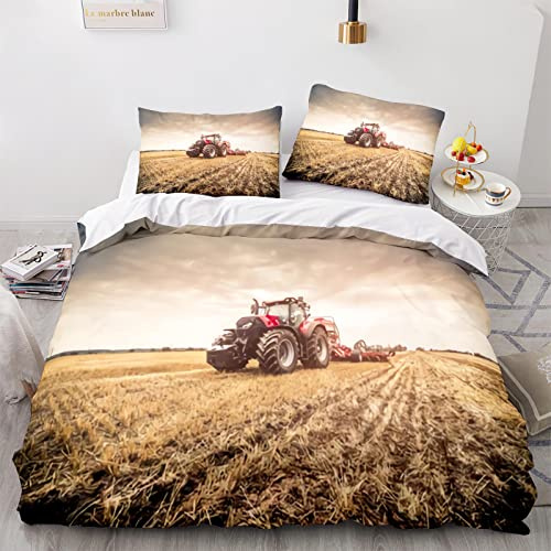 RFFLUX 3D Traktor Bettwäsche Set 135x200 cm 2teilig mit Reißverschluss Weiche und Angenehme Schlafkomfort Microfaser LKW Bettbezug Mähdrescher Kinderbettwäsche mit Kissenbezug 80x80 cm