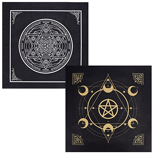 CREATCABIN Altartuch Mond Sonne Stern Pentagramm Himmlisches Tarot-Deck Spiritueller Wandteppich Tischdecke Macht Heiliges Tuch Astrologie Für Wahrsagen Premium-Hexereizubehör Pagan 19.29x19.29 cm