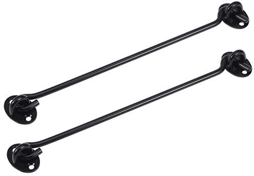 DOITOOL Stainless Steel Gate Latch Lock Hook: 2PCS Hook and Eye Latch with Mounting Screws, Stainless Steel Door Hook and Eye Catch for Window, Shed, Closet (12.4 inch, Black）