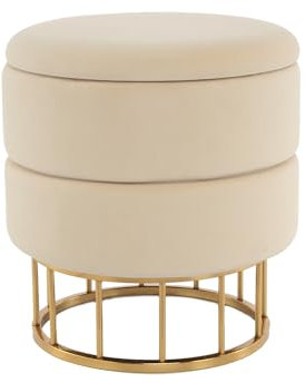 Qiyano Edina Hocker mit Stauraum Creme, Modern, Runder Polsterhocker mit Elegantem Metallgestell, Vielseitig Nutzbar, Komfortabel & Platzsparend