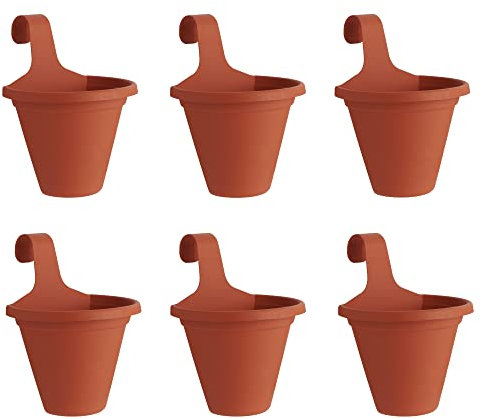 Clever Pots Lot de 6 Pots de Fleurs à Suspendre avec réservoir d'arrosage Automatique - Pot extérieur en Plastique pour clôture de Jardin et Balustrade - Couleur Terre Cuite