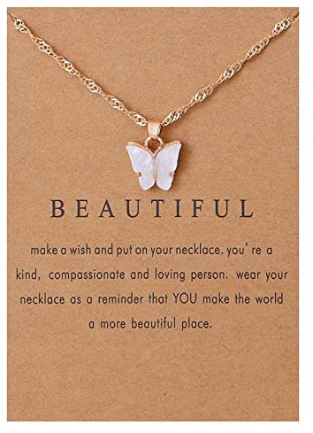 RIXERKOC Acryl Schmetterling Anhänger Halskette Verstellbare Schmetterling Kette für Frauen Mädchen Bunter Schmuck Geschenk für Geburtstag Valentinstag Muttertag (Weiß)