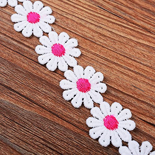 XCSJ 5 Yard 25mm Blumen Spitzenband Spitzenborte Stickerei Dekoband Zierband Borten Bänder Blumenband Gänseblümchen Dekoband Spitzen Spitzenborte Für Hochzeit Deko Handwerk Nähen Deko (rosarot 2)