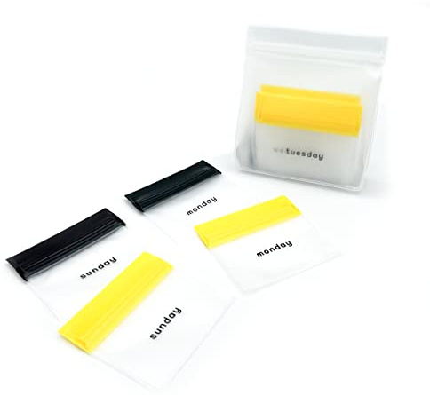 Reusable 7-Day AM/PM Pill Pouch Set, Black and Yellow, 1 Set, Ezy Dose