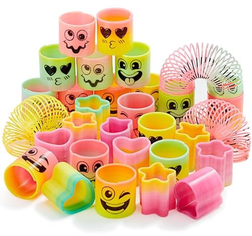 JOYIN 30 Pcs Party Mitgebsel Kindergeburtstag Regenbogen Party Gunst, Mini Kunststoff Spring Spielzeug, Fidget Stress für Karneval Preis Geburtstag Gastgeschenke Kleine Mitbringsel für Kinder