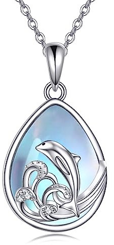 Delfin Mondstein Halskette aus Sterling Silber Delfin Schmuck Geschenke für Frauen und Mädchen