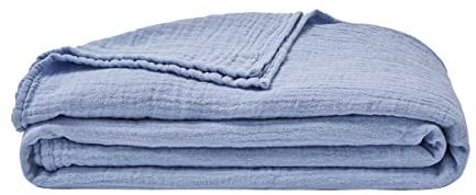 ESSIX Plaid uni en Gaze de Coton, Jazzy, 130x170cm, Bleu