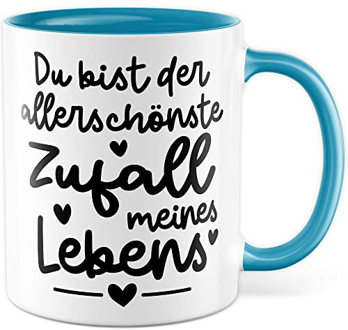 Liebes Tasse mit Spruch Schönster Zufall Ehemann Ehefrau Geschenkidee Freund Kaffeetasse Geschenk für Freundin Valentinstag Kaffeebecher Ehe Becher Beziehung (Weiß & Blau)