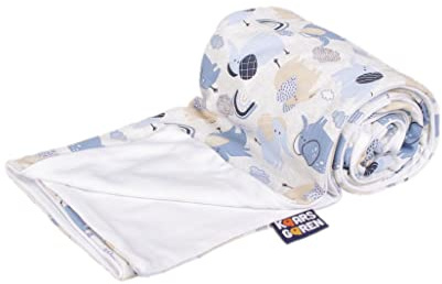 Kaarsgaren Beidseitige Sommer Baumwolldecke mit Bambusviskose Futter, Doppelschichtdecke, Kinderwagendecke, Babydecke, Erstlingsdecke, Sommerdecke (Blau Elefant, 70 x 100 cm)
