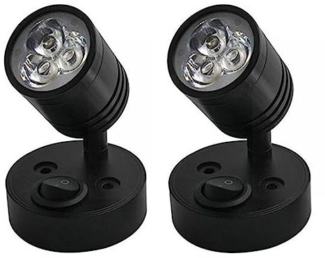 Etomvoop 12V LED-Spot-Leselampen, Wohnwagen-Innenbeleuchtung, EIN/AUS-Schalter, Nachtwandlampen für T4, T5, T6, Wohnmobil, Boot, Yartch, LKW (Schwarz-1-2Stück)