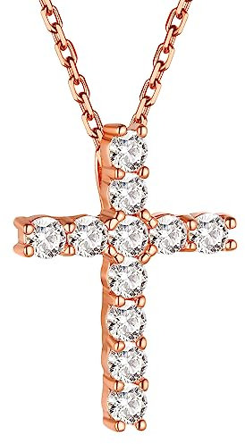 Collier Homme Croix Or Rose Chretienne Pendentif Femme Argent 925 Religieux Chaine Rolo 55 cm Reglable Cadeau Fetes des Peres Noel