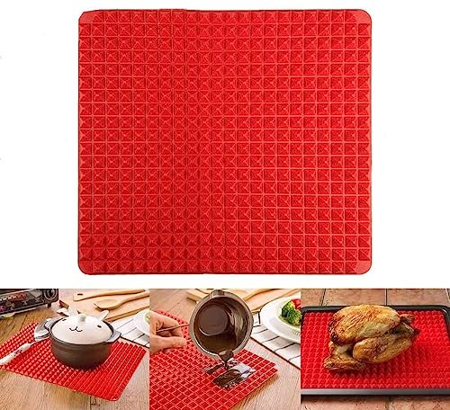 Silikon Backmatte mit Pyramiden 2er-Set, Backunterlage Hitzebeständig Silikonmatte 39.5x27.5cm Backform (1 Stück Rot, 17 cm x 17 cm)