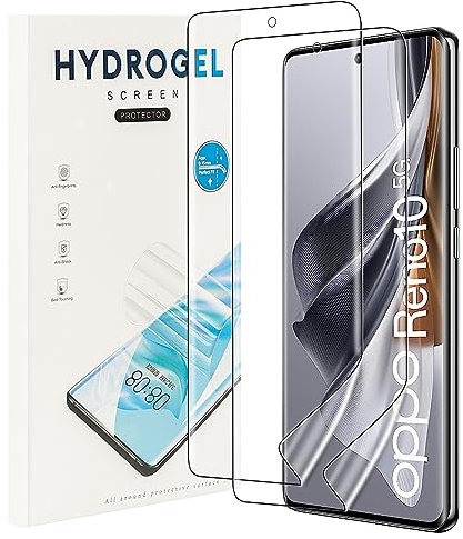 NUCNOK 2 Pack Protector de Pantalla para OPPO Reno 10/Reno 10 Pro 5G (No Cristal Templado),Película de Hidrogel Flexible HD,Sin Burbujas,Fácil de Instalar,Compatible con Huellas Dactilares