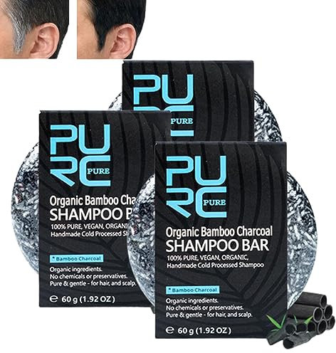 Pure Hair Revitalization Bar, Spartan Gray Hair Reverse Bar for Men, Organic Bamboo Charcoal Shampoo Bar, Pure Hair Revitalization Bar Soap for Gray Reverse Darkening Shampoo Gray Repair (3PCS)