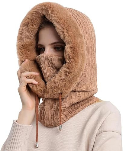 YIDOUJIN Radfahren Winddichter Schal Hut, 2 in 1 Damen Schalmütze Sturmhaube Mütze mit Halswärmer, Kapuzenmütze für Frauen, Warmes Wintergeschenk für Freunde