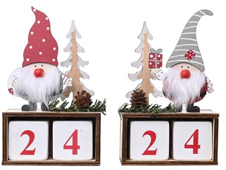 URMAGIC 2 Set Christmas Gnome Wooden Countdown Blocks,15cm Xmas Advent Calendar Blocks,Christmas Desktop Calendars with Xmas Tree/Pine Cone,Christmas Tabletop Decorations,Xmas Desktop Ornament