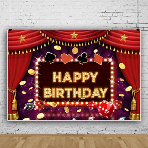Ttincceer Happy Birthday Hintergrund 150x120cm Casino Poker Würfel Rot Vorhang Fotografie Hintergrund Reichtum Goldmünze Gold Star Hintergrund Geburtstag Party Dekoration Banner