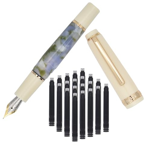 SIPLIV Jinhao 82 Mini Acrylic Fountain Pen, Short Paragraph Pocket Travel Pen with Ink Converter and 20 Black Ink Cartridges - Iridium Extra Fine Nib, Seaweed Green