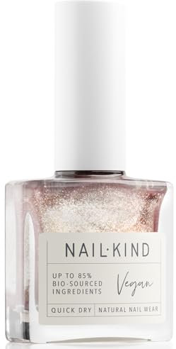 NAILKIND Gold Shimmer Pink Nail Polish - Glazed Brulee - Shimmery Nail Varnish - Vegan Nail Lacquer + Peta Certified + Cruelty Free - Quick Drying Long Lasting - Chip Resistant - 8ml